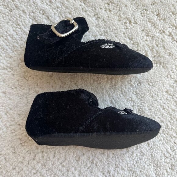 Girl's Black Mary Jane Soft Sole Shoes - Embroidered Leaves/Roses - Size 2 - Picture 2 of 6